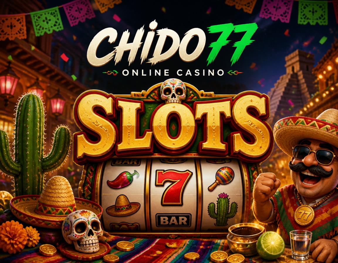 chido77 - tragamonedas y juego movil Rodillos de tragamonedas de chido77 con monedas, simbolos de juego y un diseno movil